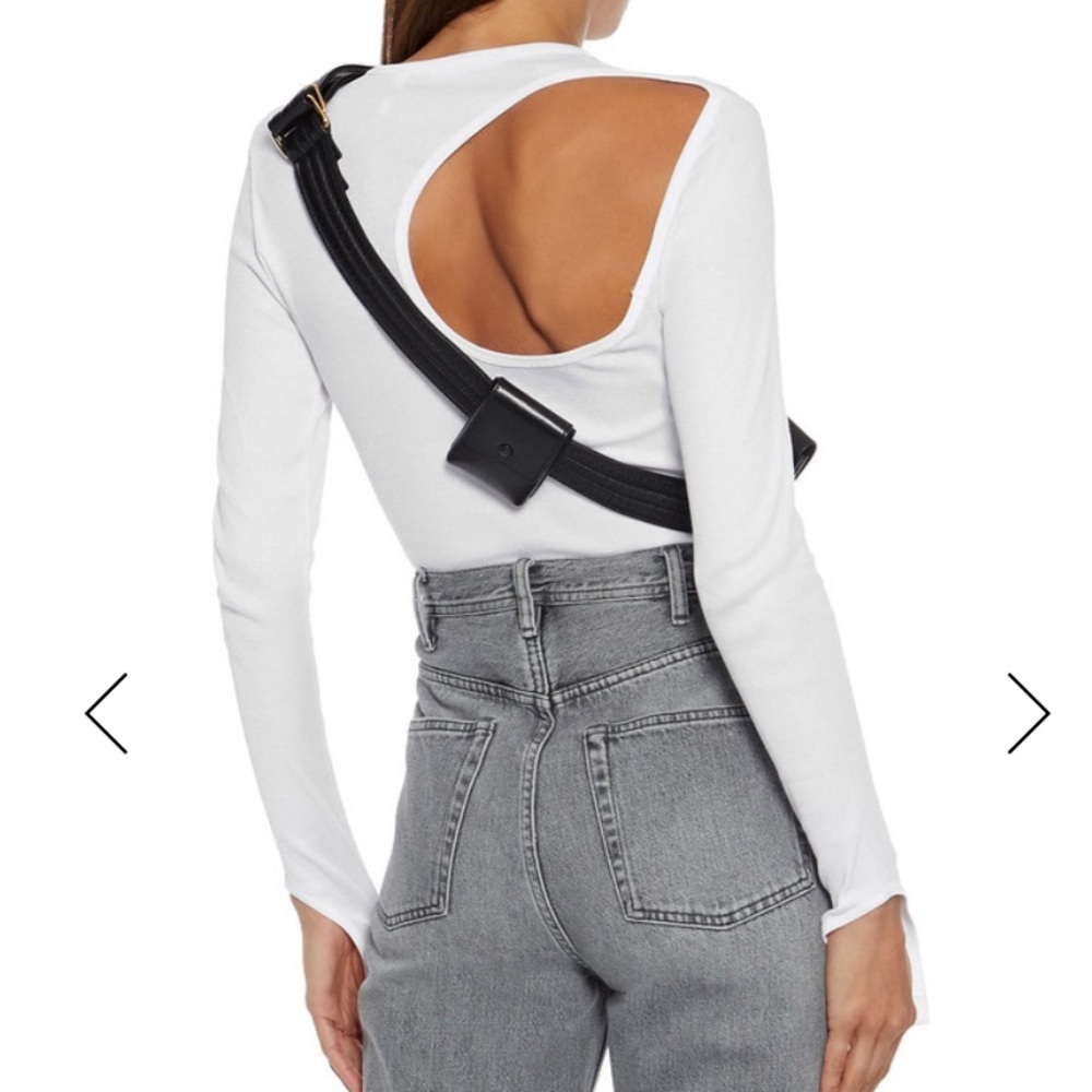 Helmut Lang cutout ribbed cotton top jersey long sleeve shirt